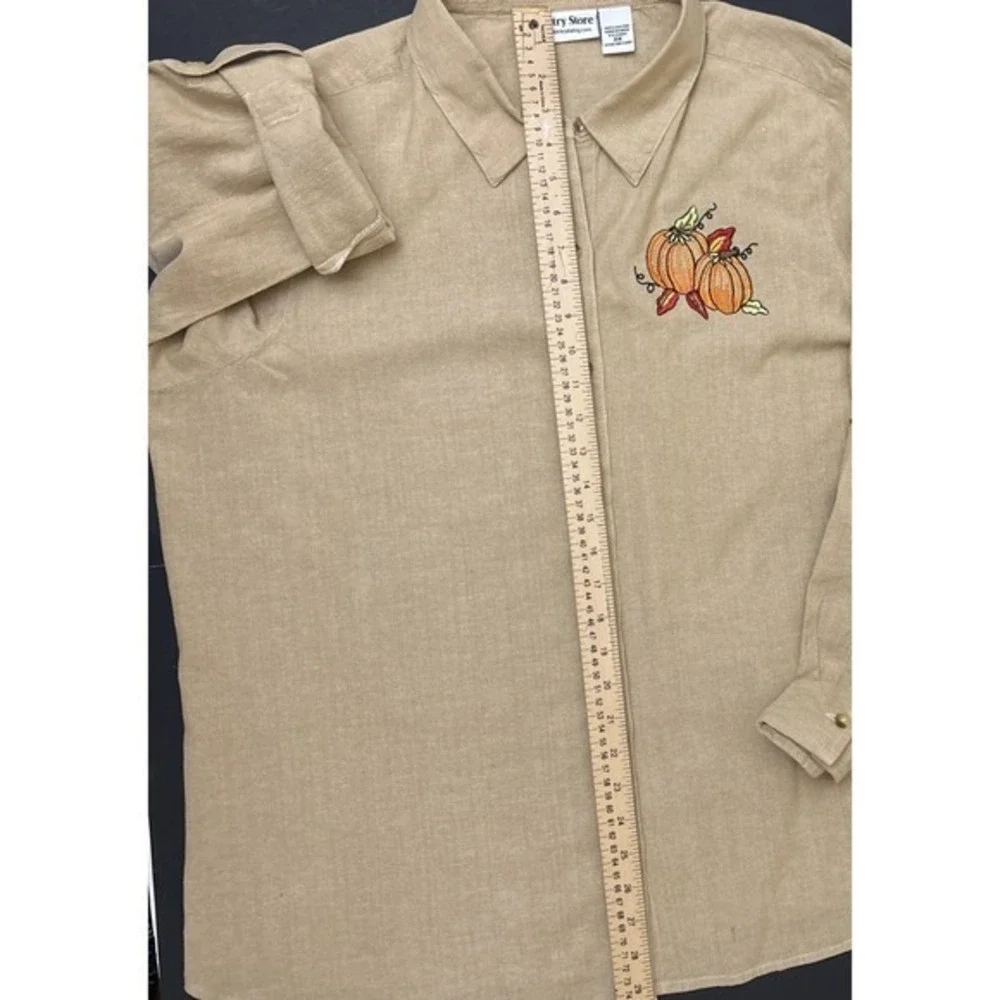 Country Store Women's Tan Button Up‎ Shirt Embroidered Pumpkins Fall Size 2X
